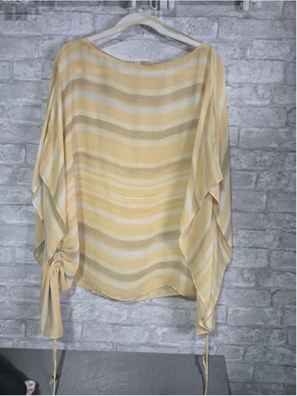 Women's MICHAEL Michael Kors Plus 1X Yellow Beige Striped Blouse